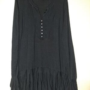 Free People Black Buttoned Polo Collar Blouse